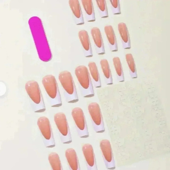 Women's Girls White French Tip Long Nude Nails 24 pcs - Picture 5 of 6